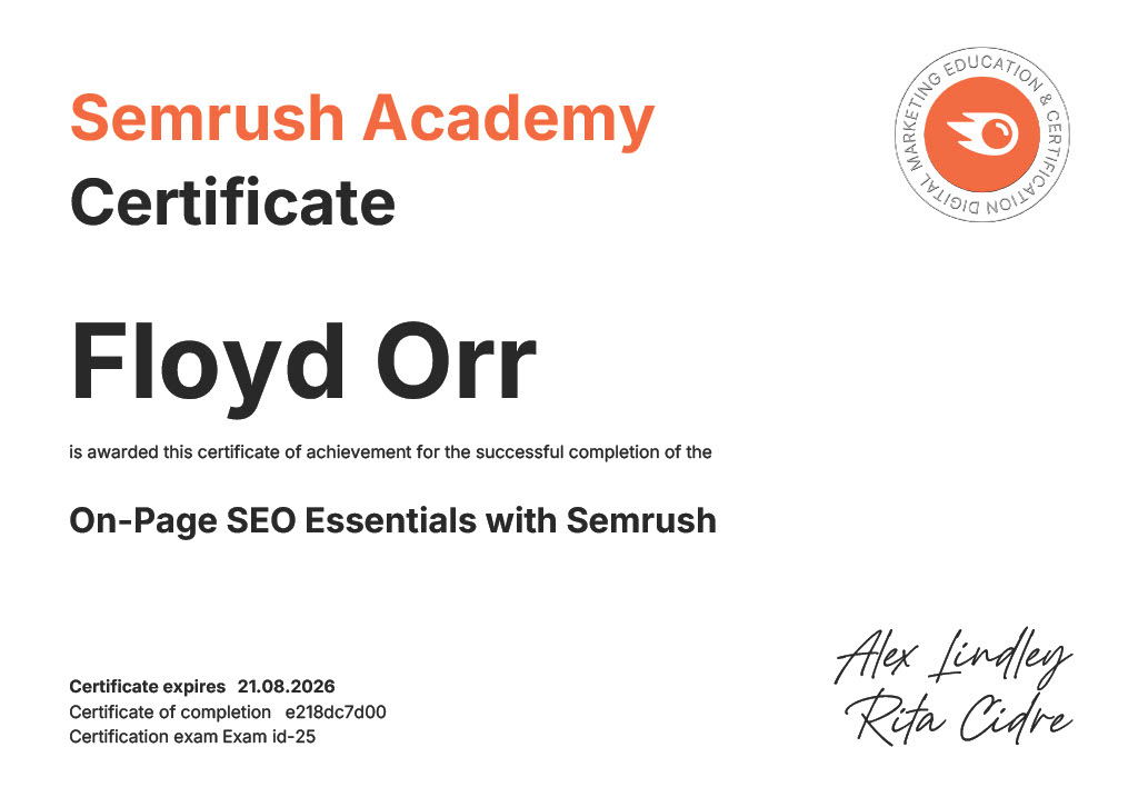 SemRush SEO Essentials Certification