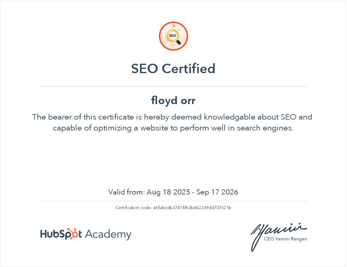 Hubspot SEO Certification